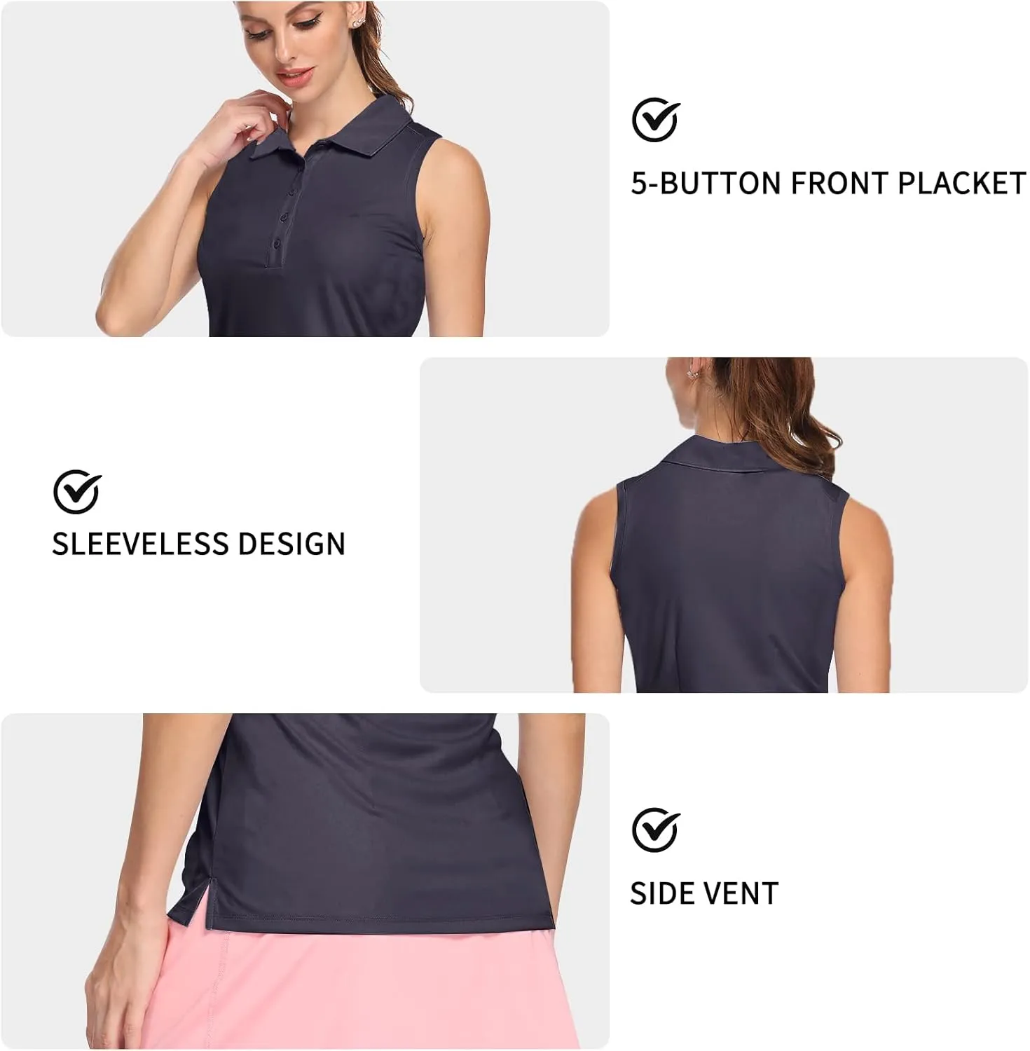 LastFor1 Women's Polo Sleeveless Shirts UPF 50  Quick Dry Golf Tennis Athletic Tank Tops Outdoor Sports