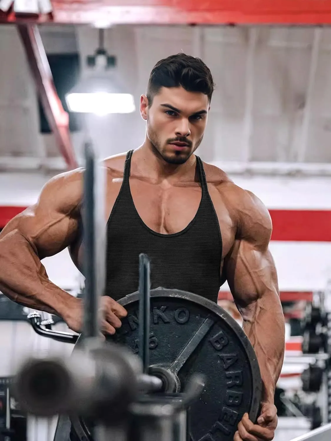 Lehmanlin Men's Bodybuilding Stringer Tank Tops Y-Back Gym Fitness Muscle T Shirt Quick Dry (1or3 Pack)