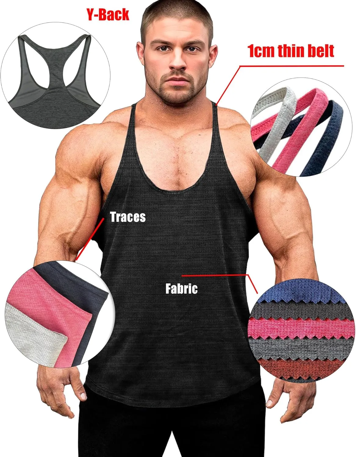 Lehmanlin Men's Bodybuilding Stringer Tank Tops Y-Back Gym Fitness Muscle T Shirt Quick Dry (1or3 Pack)