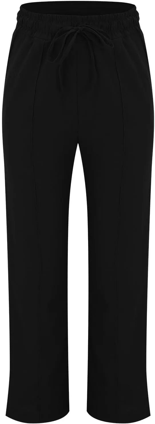 Linen Pants for Women Elastic High Waisted Straight Leg Trousers Pants Loose Casual Summer Dress Pants with Pockets