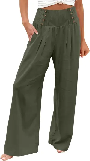 Linen Pants for Women Linen Pants Women Comfy Baggy Wide Leg Pants Summer Flowy High Omen Linen Baggy Harem Pants