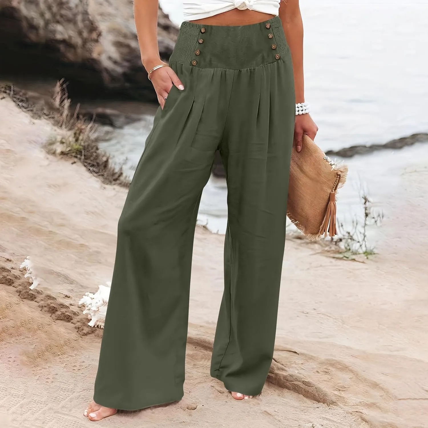 Linen Pants for Women Linen Pants Women Comfy Baggy Wide Leg Pants Summer Flowy High Omen Linen Baggy Harem Pants