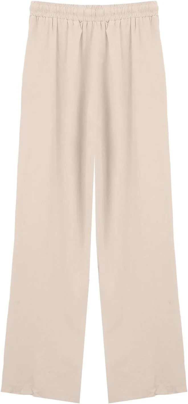 Linen Pants Women Lightweight Capri Pants Cotton Elastic Waist Trousers Casual Loose Summer Lounge Long Trousers