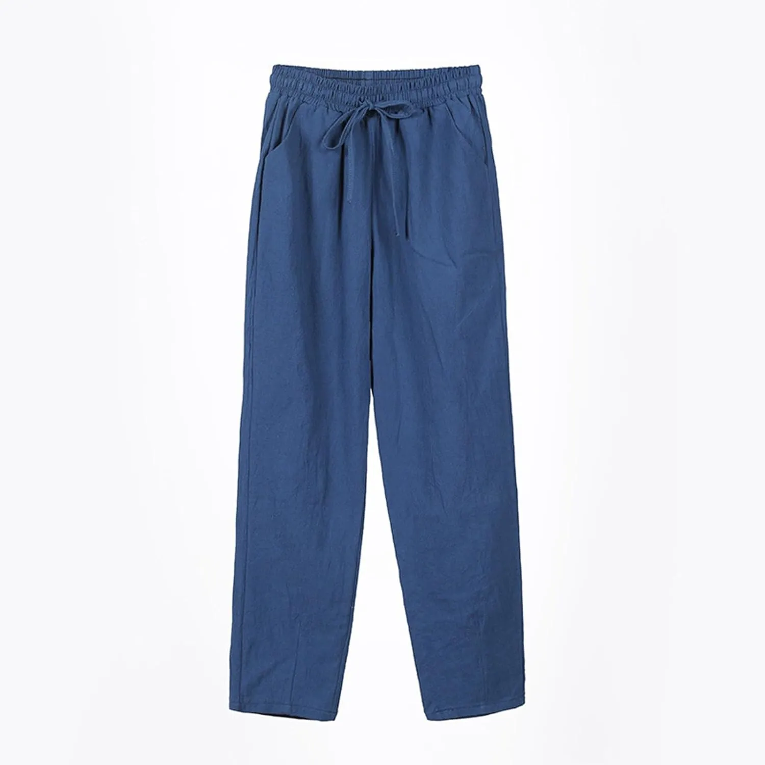 Linen Pants Women Summer Straight Leg Drawstring Palazzo Pants High Elastic Waist Trousers with Pockets