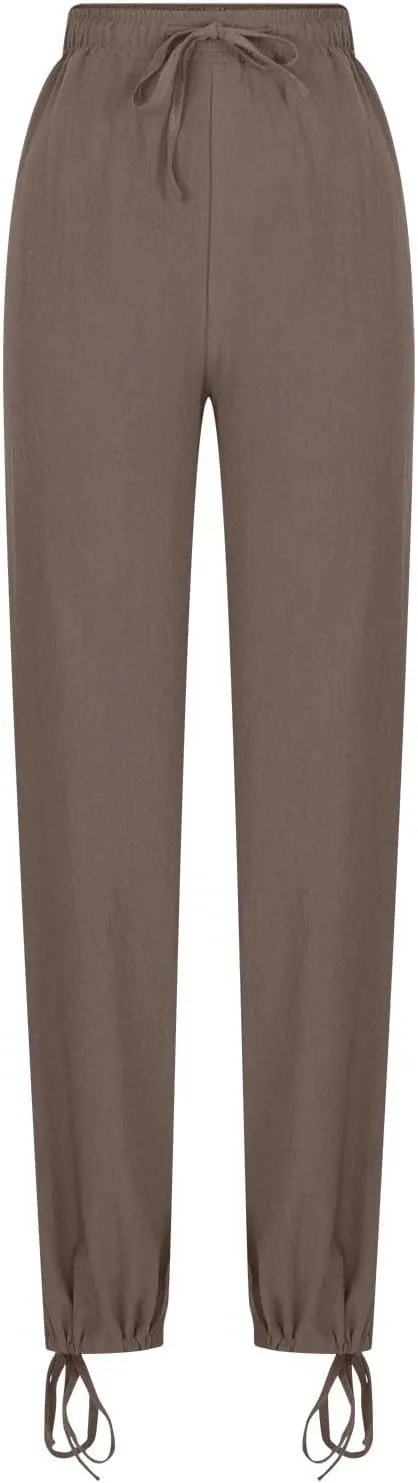 Linen Pants Women's Summer Drawstring Waist Wide Leg Pant Loose Cotton Linen Palazzo Slacks Casual Beach Long Trousers