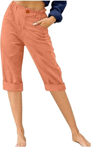 LRMQS Womens Capri Pants Summer Trendy Casual Elastic Waist Cropped Trouser Fashion Resort Wear Beach Vacation Capris Clothes