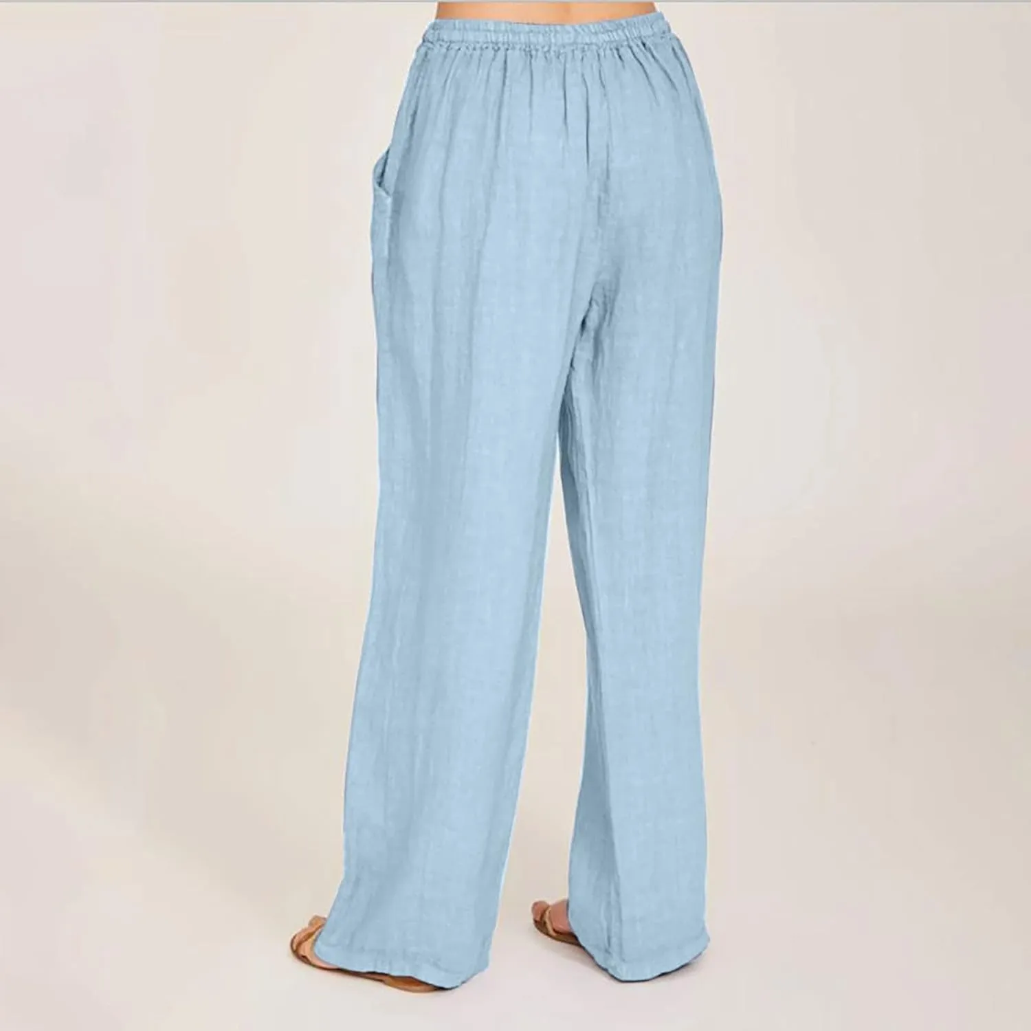 LRMQS Womens Pants Casual Trendy 2024 Spring Drawstring Loose Fit Trouser Lounge Beach Straight Linen Wide Leg Palazzo Outfit