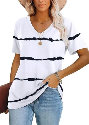 Lunivop Womens Tops Casual V Neck Short Sleeve Solid Color Basic T Shirt
