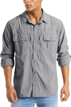 MAGCOMSEN Men's UPF 50  Sun Protection Shirts, Button Down Long Sleeve Shirt for Hiking, Fishing, Safari