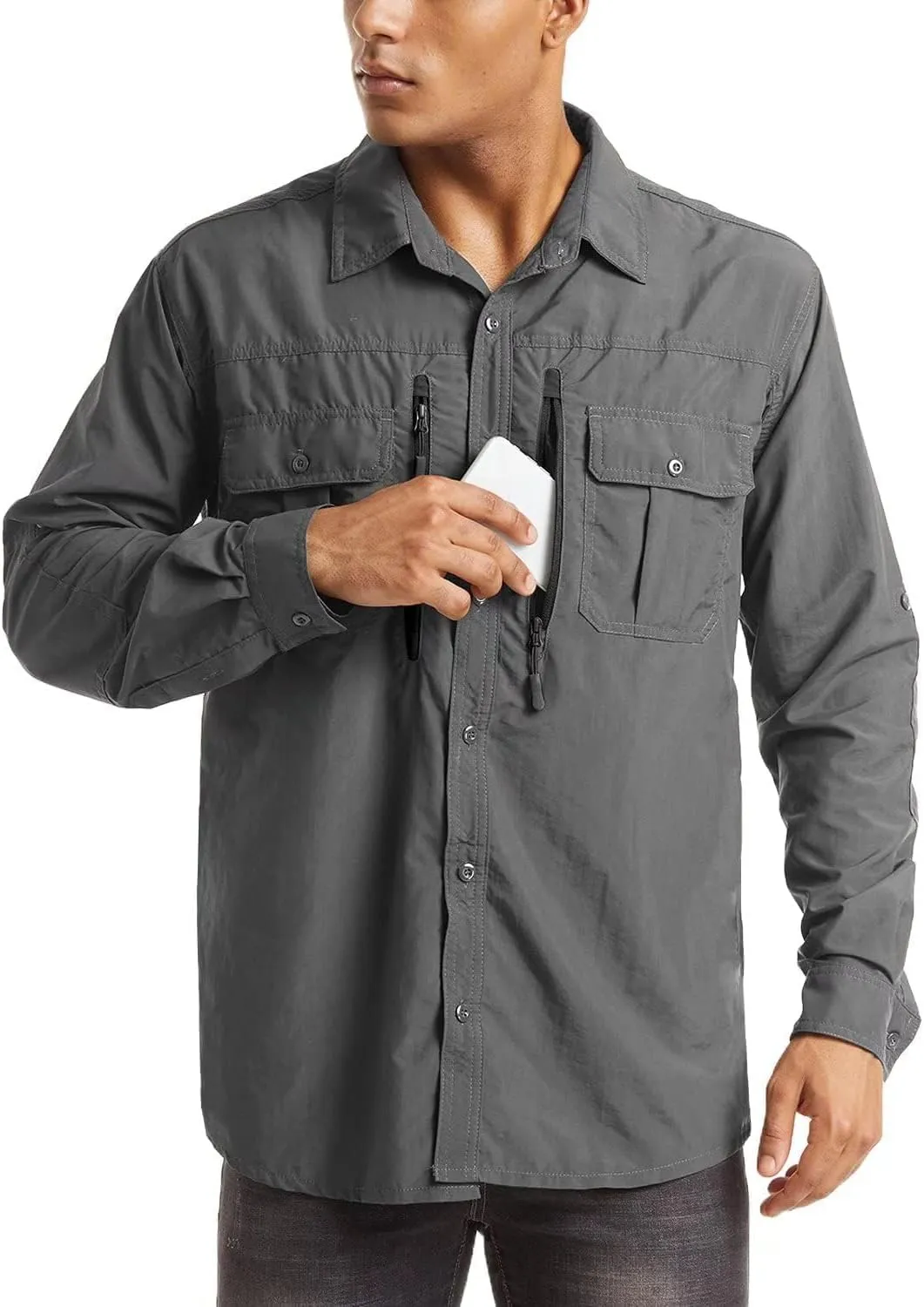 MAGCOMSEN Men's UPF 50  Sun Protection Shirts, Button Down Long Sleeve Shirt for Hiking, Fishing, Safari