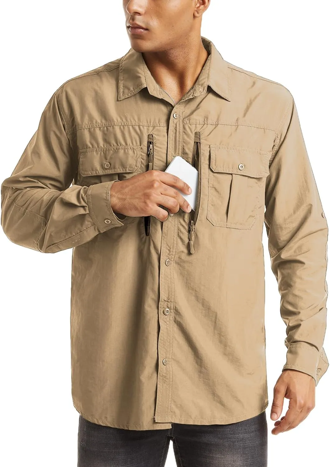 MAGCOMSEN Men's UPF 50  Sun Protection Shirts, Button Down Long Sleeve Shirt for Hiking, Fishing, Safari