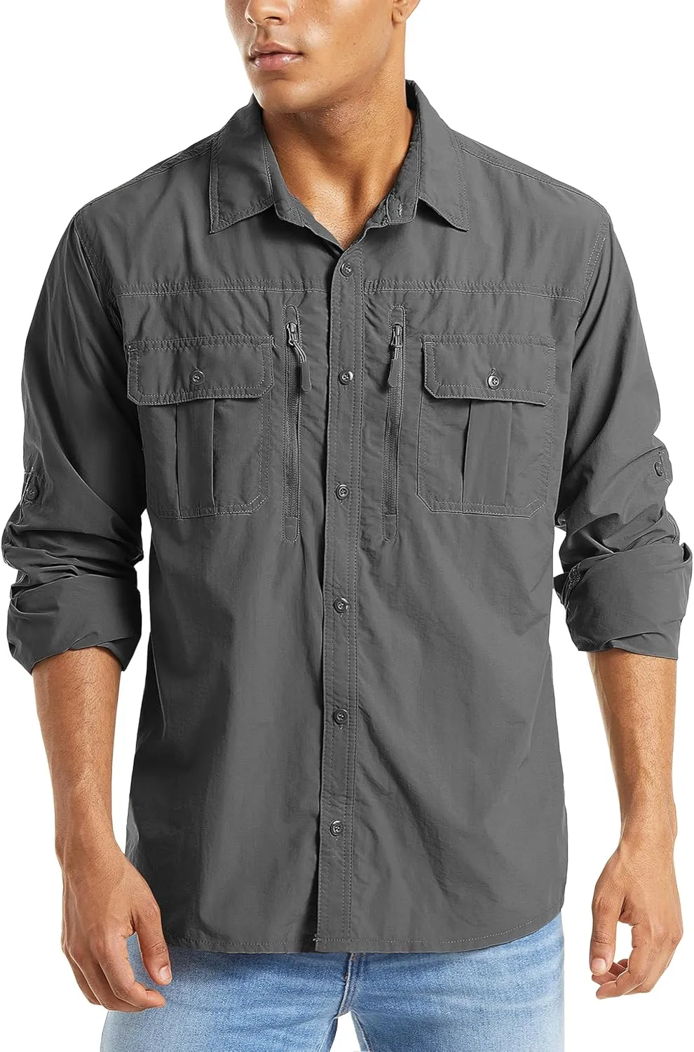 MAGCOMSEN Men's UPF 50  Sun Protection Shirts, Button Down Long Sleeve Shirt for Hiking, Fishing, Safari