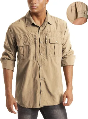 MAGCOMSEN Men's UPF 50  Sun Protection Shirts, Button Down Long Sleeve Shirt for Hiking, Fishing, Safari