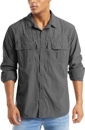 MAGCOMSEN Men's UPF 50  Sun Protection Shirts, Button Down Long Sleeve Shirt for Hiking, Fishing, Safari