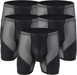 Maiyifu-GJ Men's Leather Imitation Underwear Low Rise Sexy Transparent Underpants Pouch Athletic Lengthen Boxer Brief