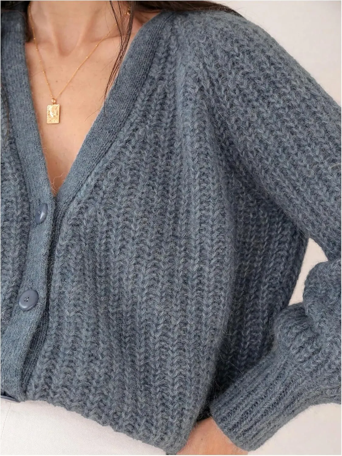 MakeMeChic Women's Round Neck Long Sleeve Button Down Cardigan Sweater Casual Knit Tops