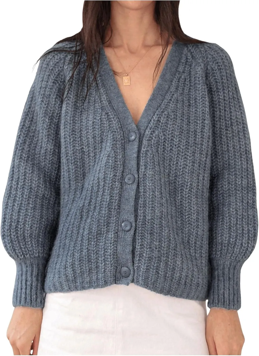 MakeMeChic Women's Round Neck Long Sleeve Button Down Cardigan Sweater Casual Knit Tops
