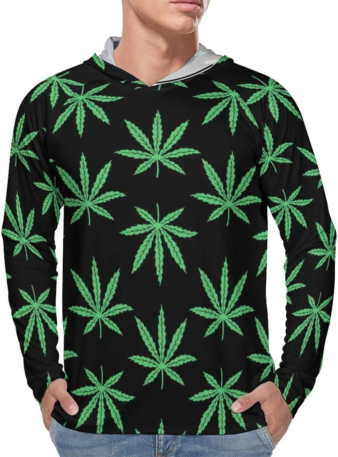 Marijuana Leafs Weed Men's Quick Dry Long Sleeve Shirts UV Sun Protection Moisture Wicking T-Shirt
