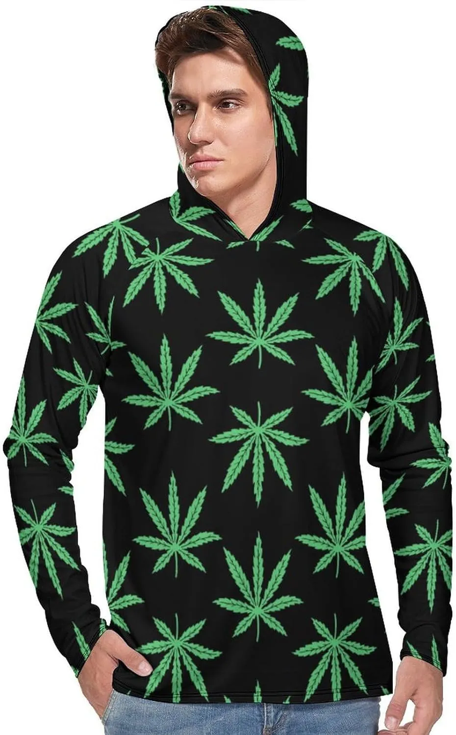 Marijuana Leafs Weed Men's Quick Dry Long Sleeve Shirts UV Sun Protection Moisture Wicking T-Shirt