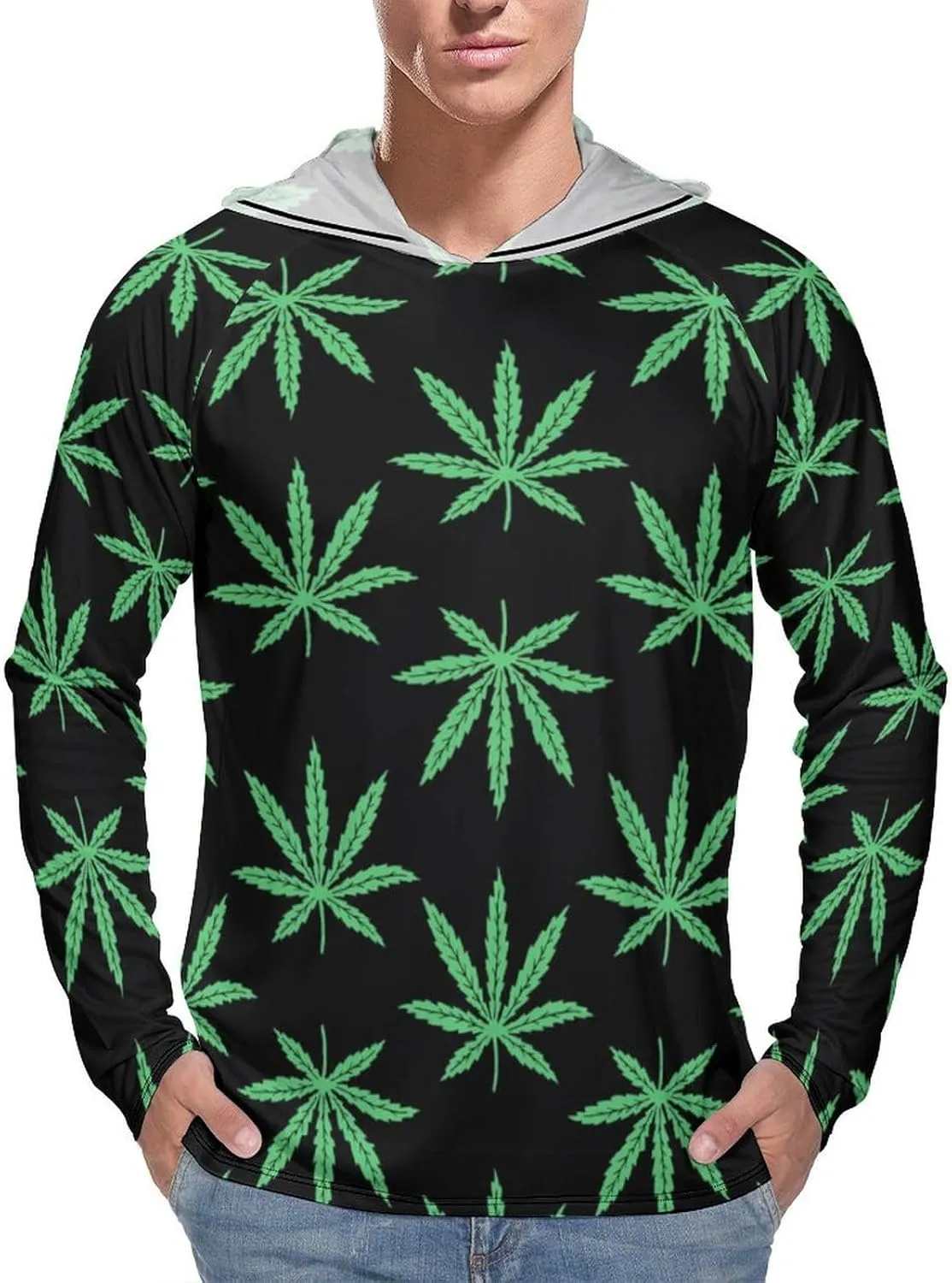 Marijuana Leafs Weed Men's Quick Dry Long Sleeve Shirts UV Sun Protection Moisture Wicking T-Shirt