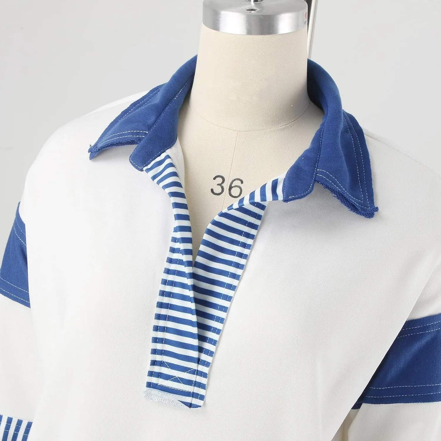 MCILLO Womens Oversized Sweatshirt Lapel Collared V Neck Shirts Pullover Color Block Striped Long Sleeve Tops