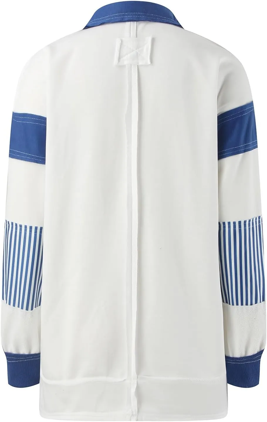MCILLO Womens Oversized Sweatshirt Lapel Collared V Neck Shirts Pullover Color Block Striped Long Sleeve Tops