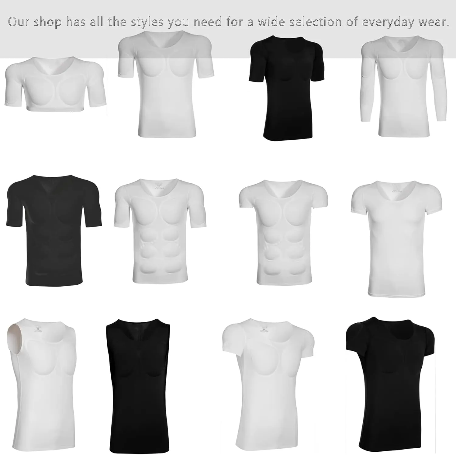 Men Fake Muscle Shirt Padded Chest Underwear Breathable Comfort Shaper Padded Chest Undershirt