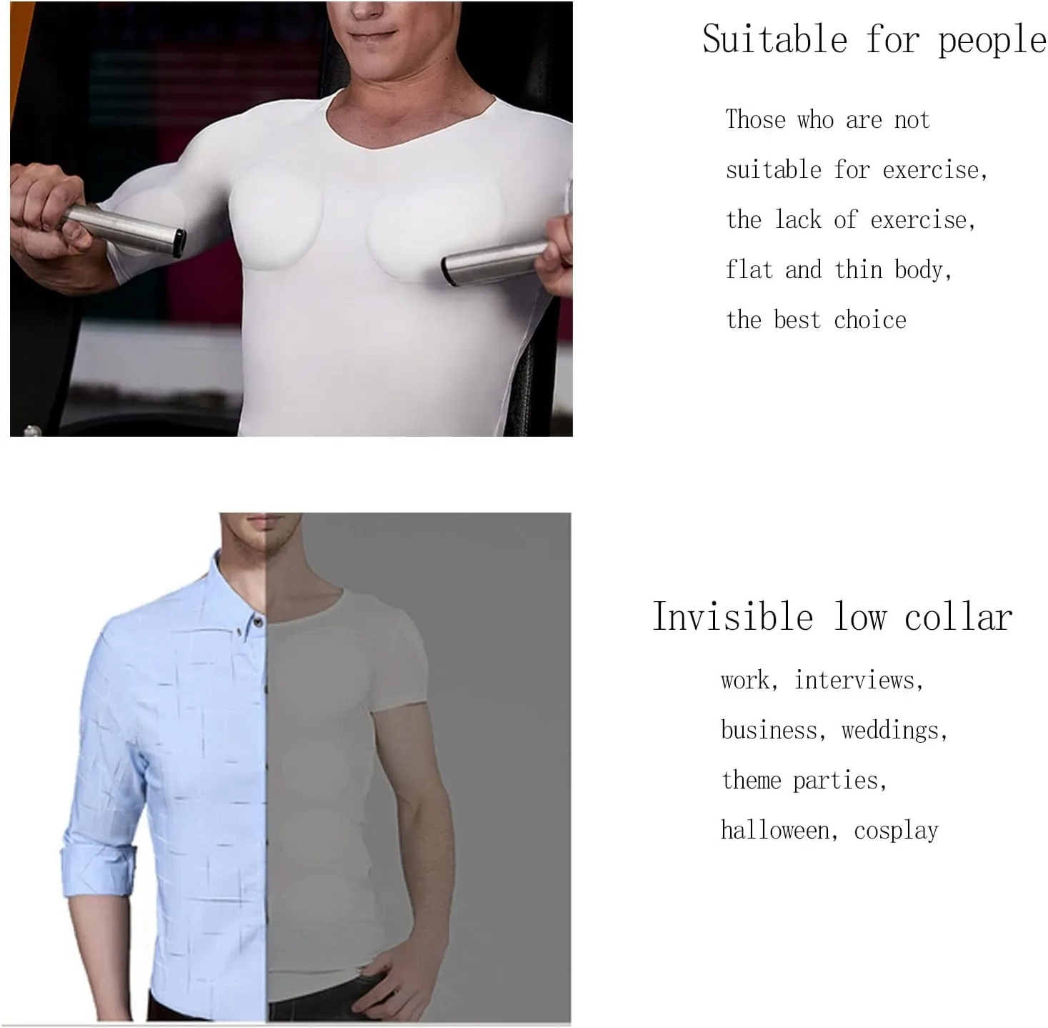 Men Fake Muscle Shirt Padded Chest Underwear Breathable Comfort Shaper Padded Chest Undershirt