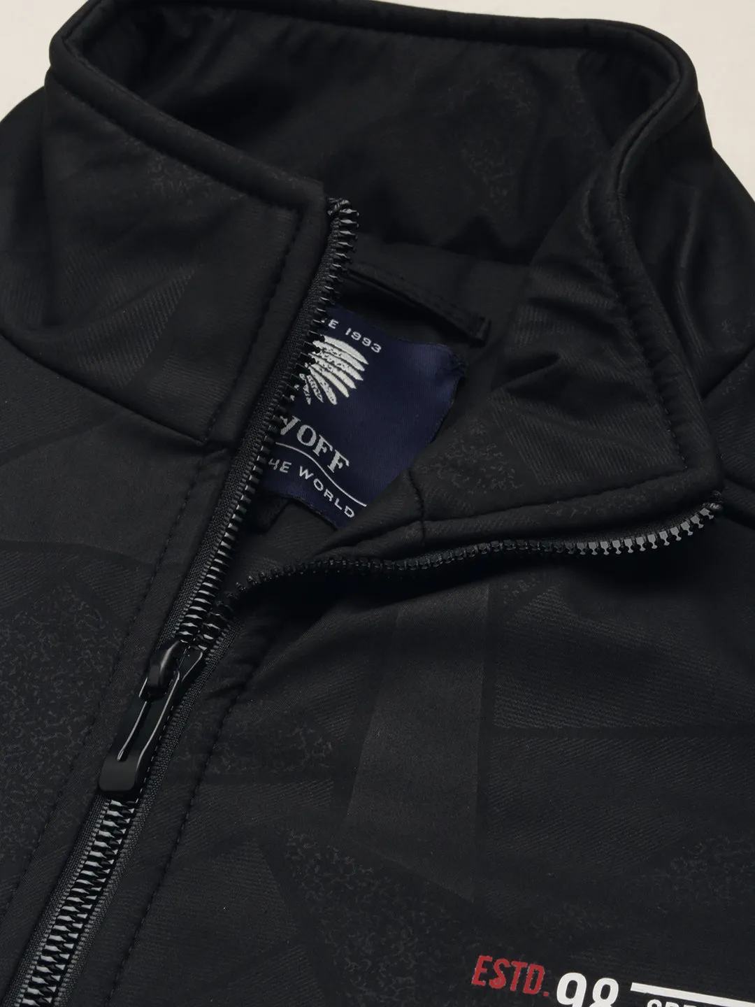 Men Mock Black Collar Geometric Printed Padded Jacket