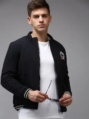 Men Navy Blue Water Resistant Bomber Jacket