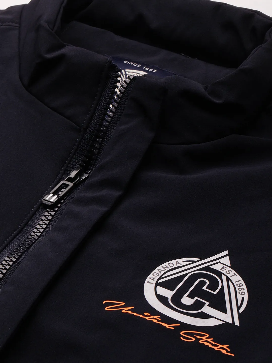 Men Navy Blue Water Resistant Bomber Jacket