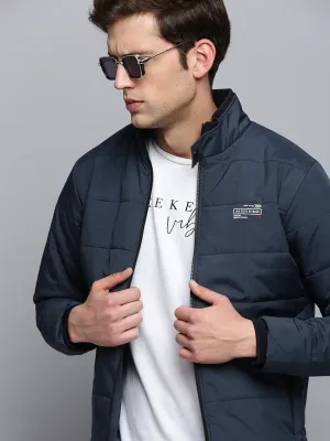Men Navy Blue Water Resistant Padded Jacket