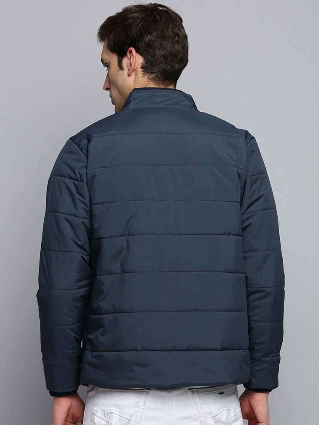 Men Navy Blue Water Resistant Padded Jacket