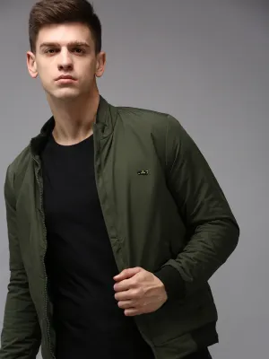 Men Olive Water Resistant Padded Jacket
