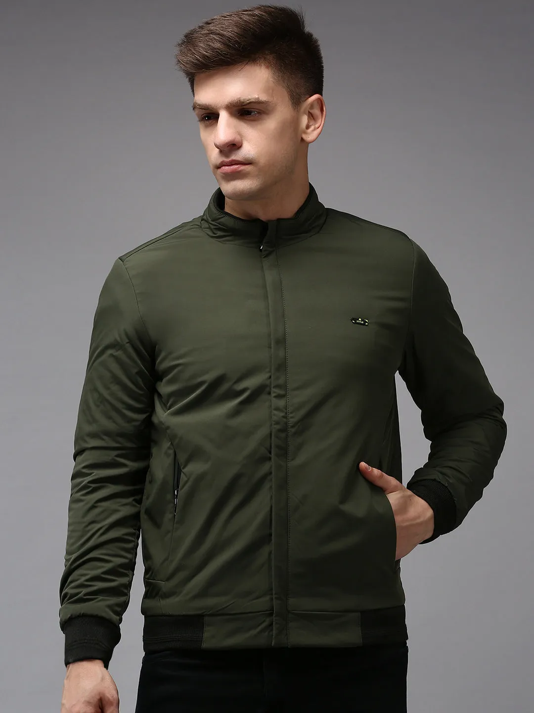 Men Olive Water Resistant Padded Jacket