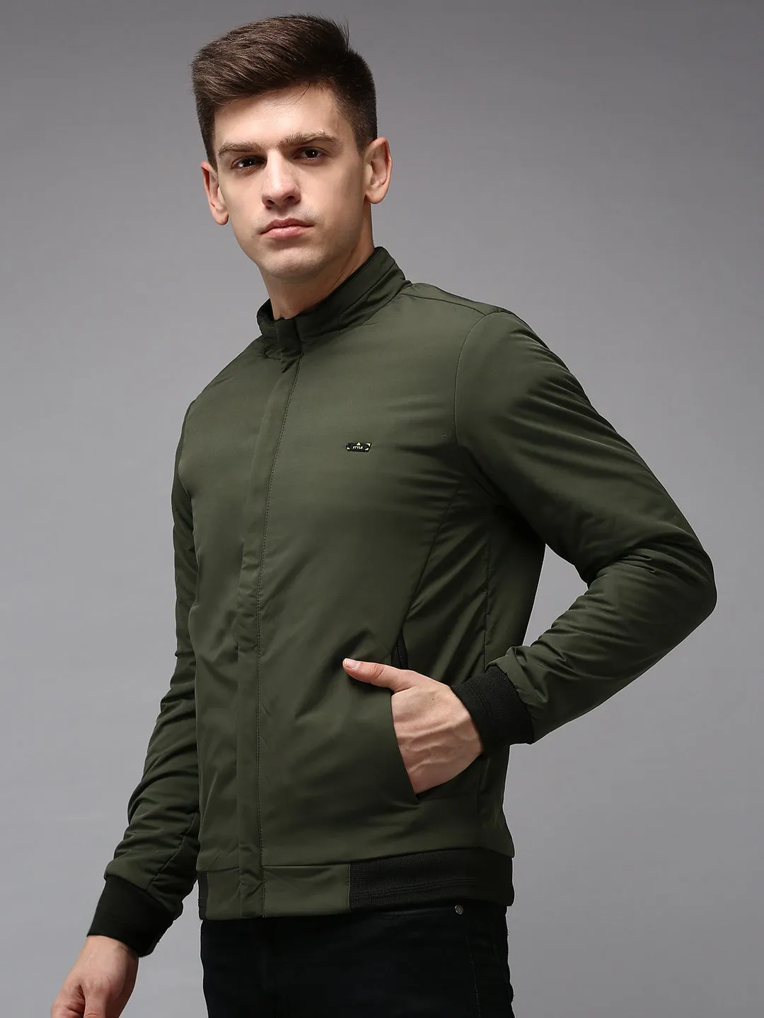 Men Olive Water Resistant Padded Jacket