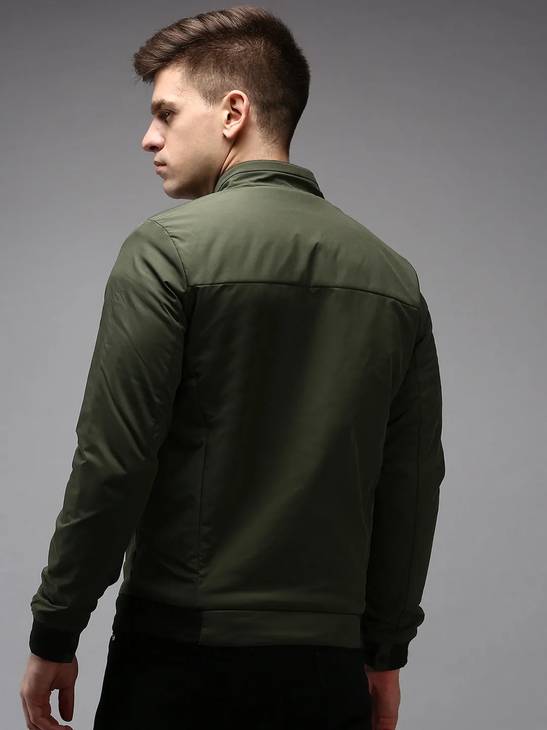 Men Olive Water Resistant Padded Jacket