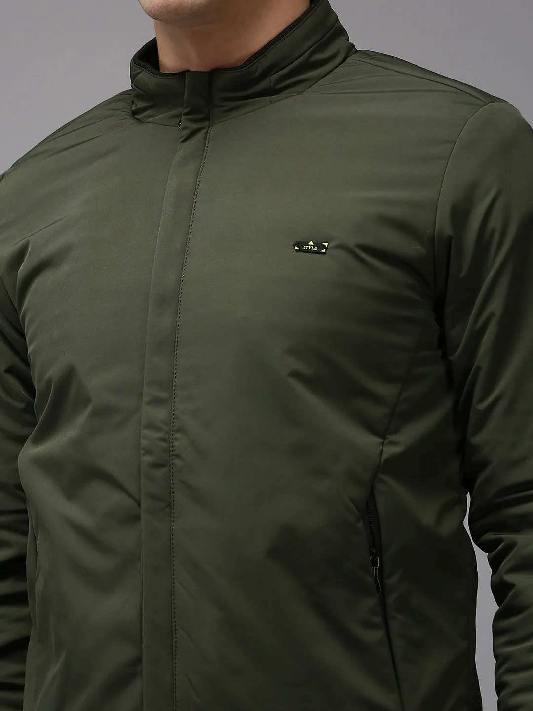 Men Olive Water Resistant Padded Jacket