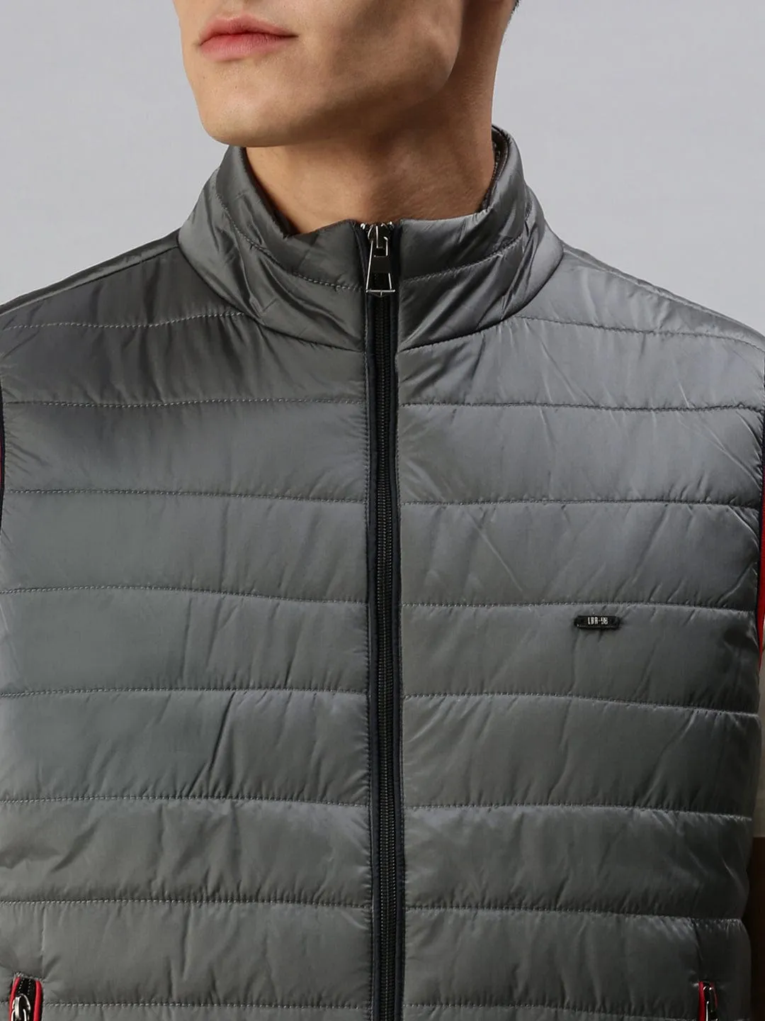 Men Solid Grey Casual Padded Jacket