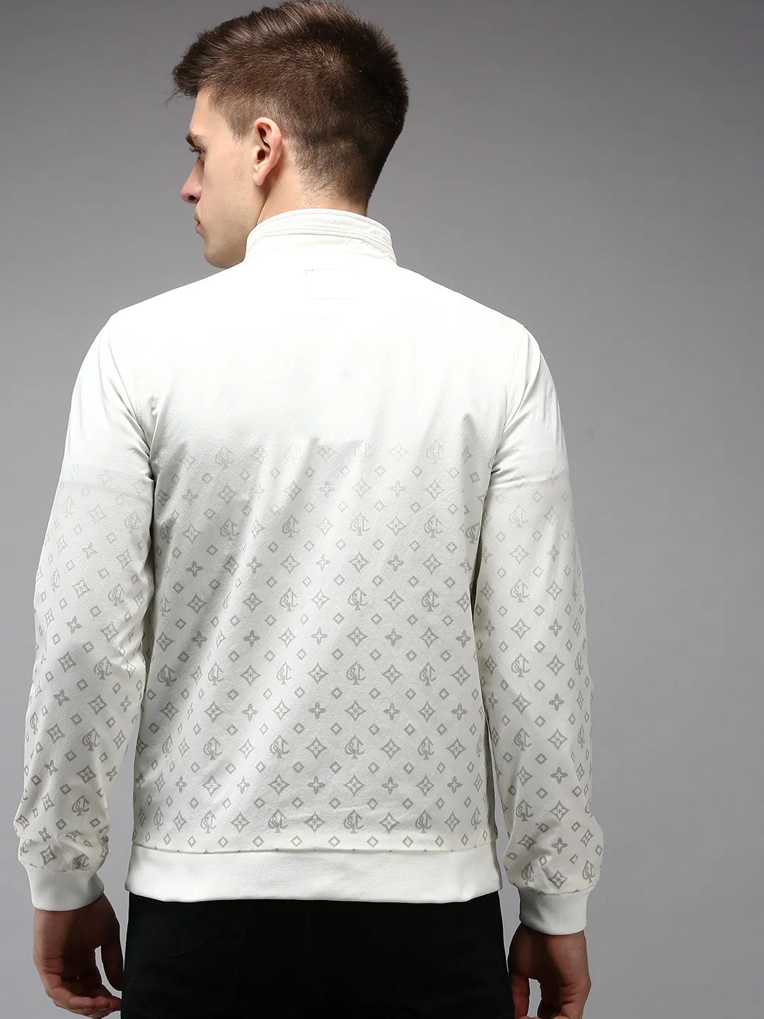 Men White Geometric Water Resistant Padded Jacket
