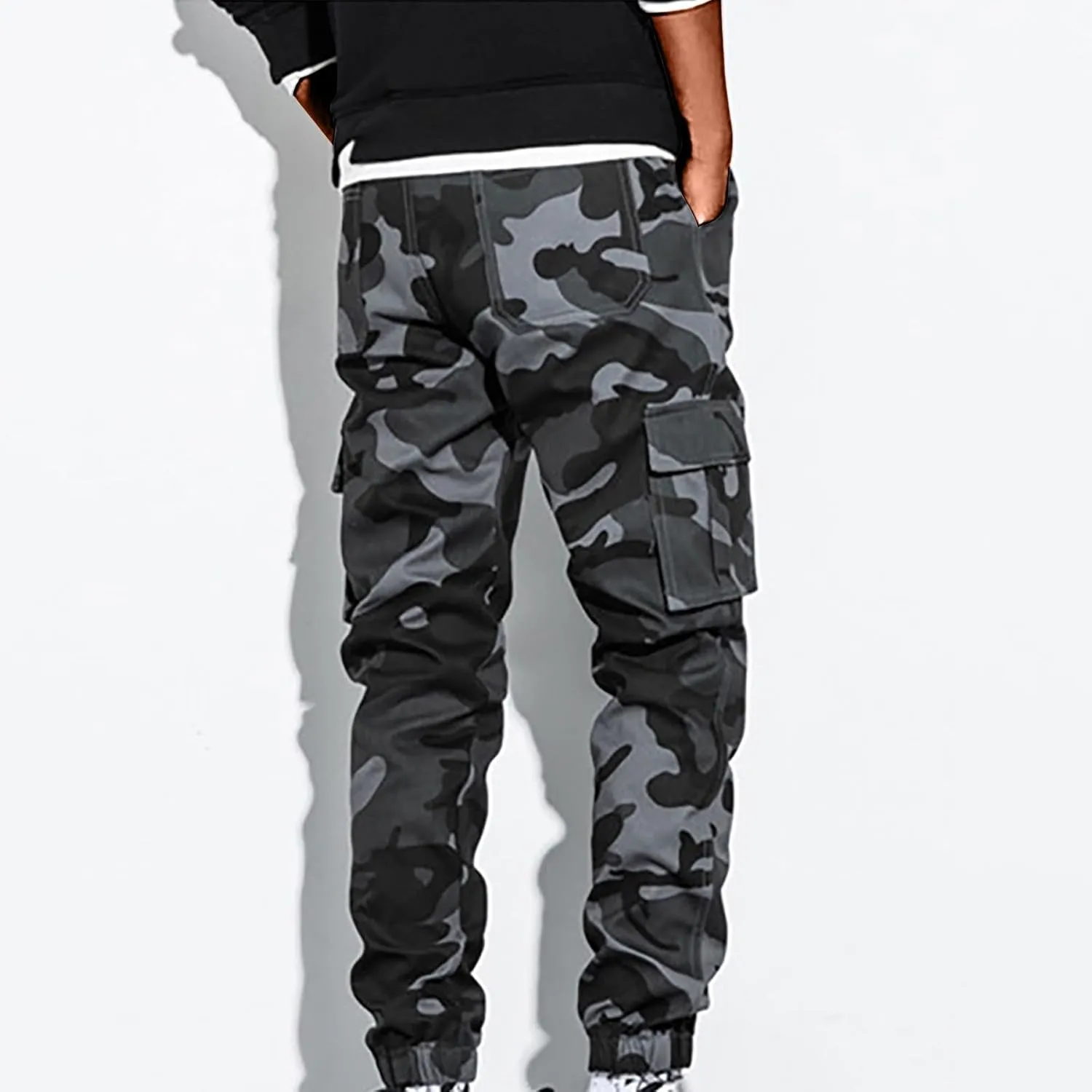 Men's Cargo Pants Slim Fit Army Military Camo Pants Flex Stretch Work Hiking Pants Casual Workout Joggers with Pocket