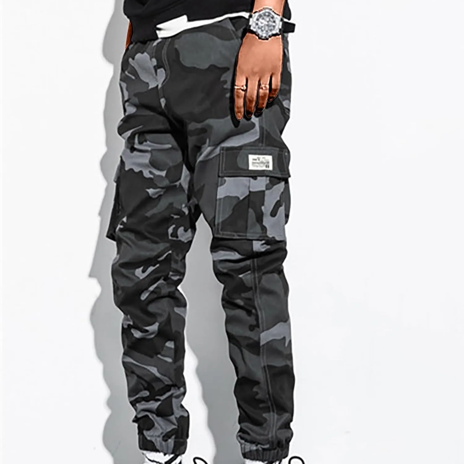 Men's Cargo Pants Slim Fit Army Military Camo Pants Flex Stretch Work Hiking Pants Casual Workout Joggers with Pocket