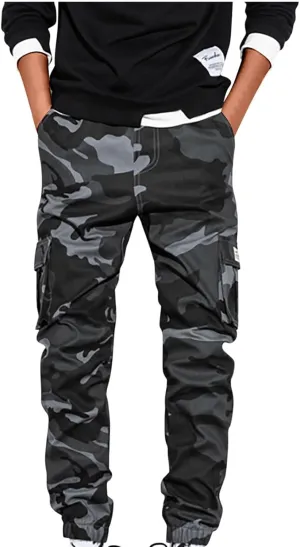 Men's Cargo Pants Slim Fit Army Military Camo Pants Flex Stretch Work Hiking Pants Casual Workout Joggers with Pocket