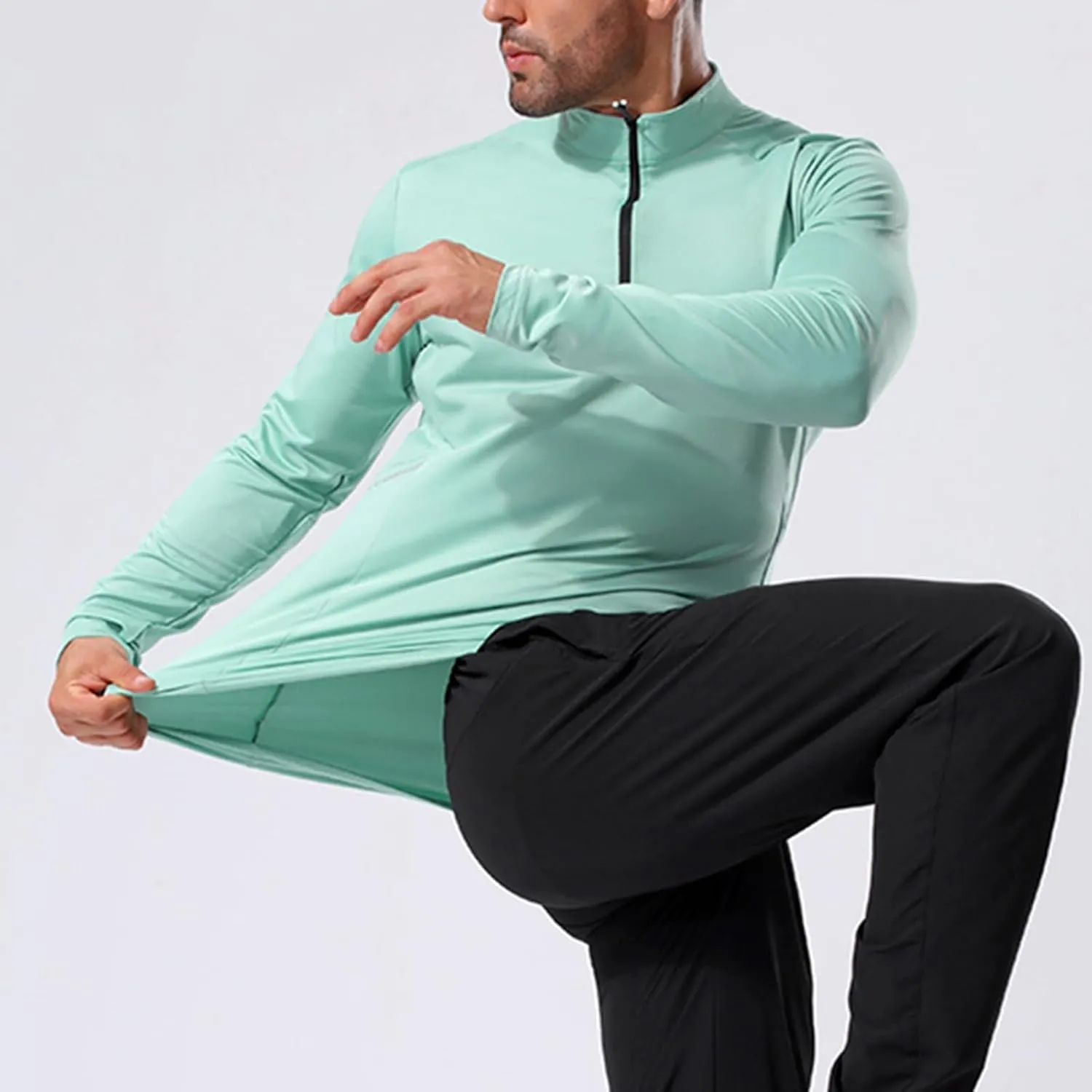 Men's Casual Long Sleeve Shirts Quarter-Zipped Moisture Wicking Cotton Quick-Dry Outdoor Shirt for Men