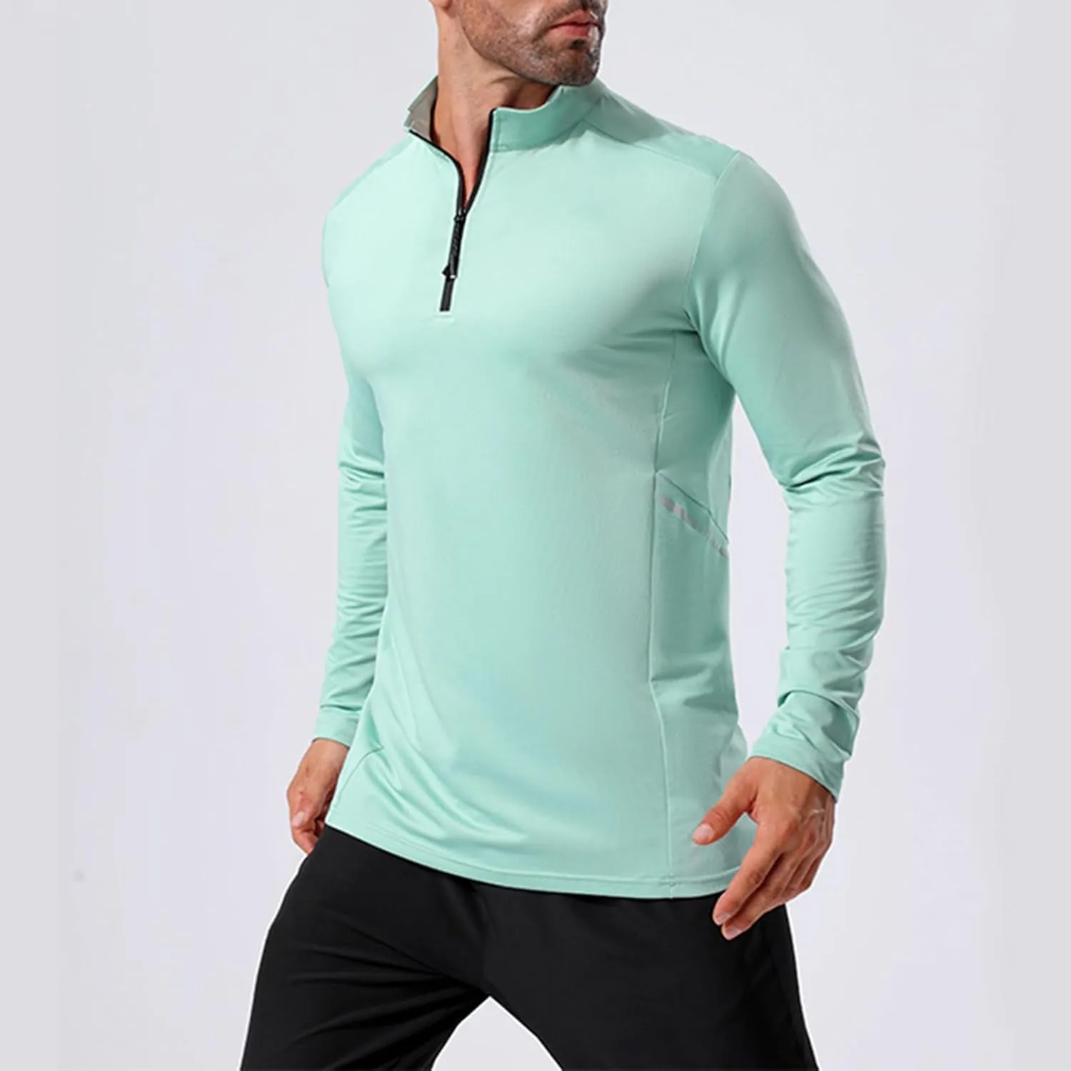 Men's Casual Long Sleeve Shirts Quarter-Zipped Moisture Wicking Cotton Quick-Dry Outdoor Shirt for Men