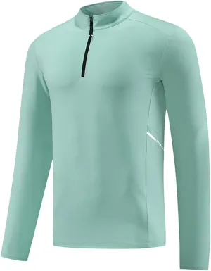 Men's Casual Long Sleeve Shirts Quarter-Zipped Moisture Wicking Cotton Quick-Dry Outdoor Shirt for Men