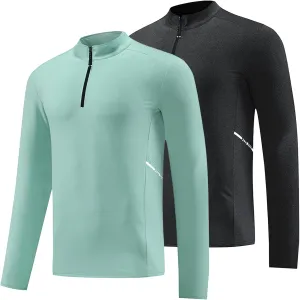Men's Casual Long Sleeve Shirts Quarter-Zipped Moisture Wicking Cotton Quick-Dry Outdoor Shirt for Men