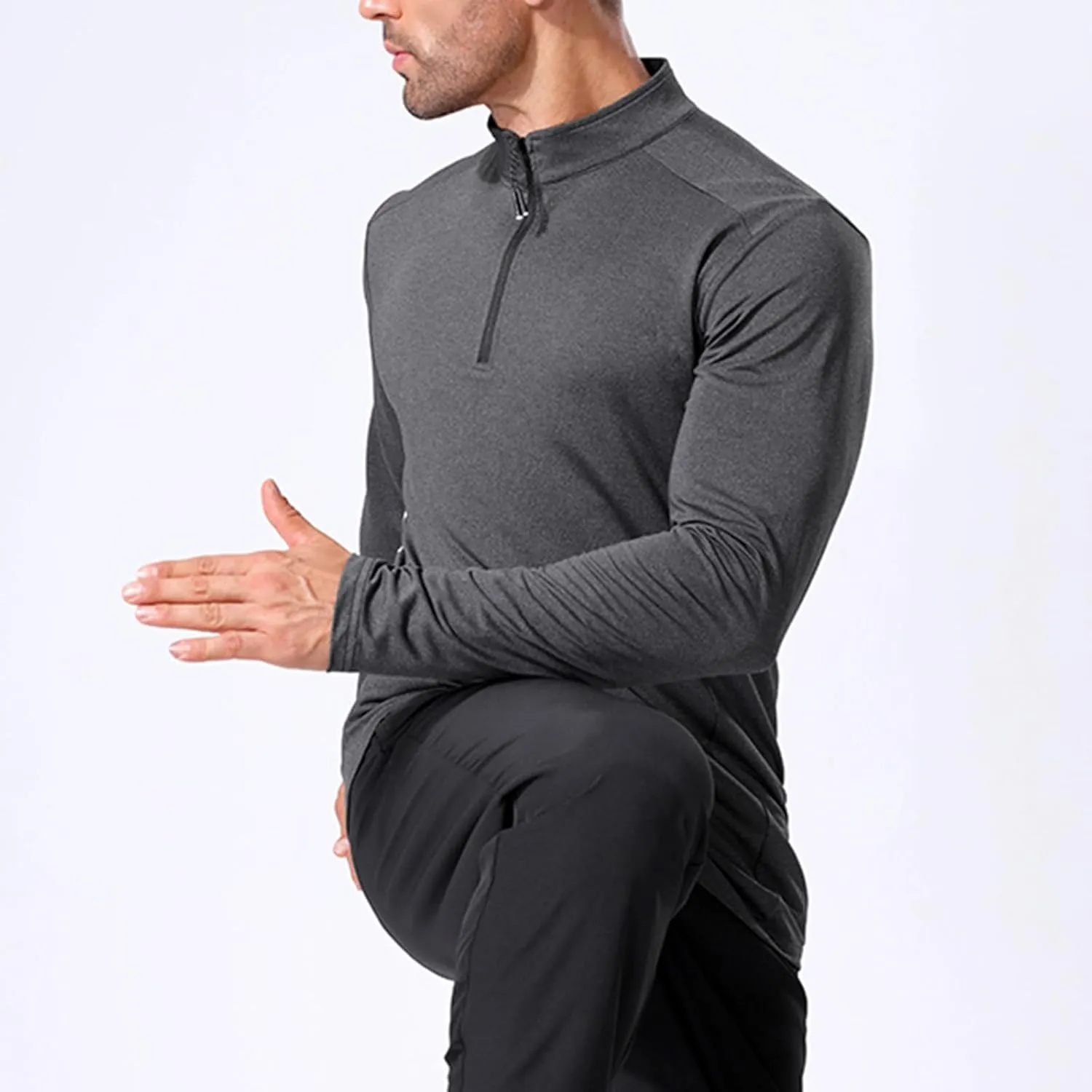 Men's Casual Long Sleeve Shirts Quarter-Zipped Moisture Wicking Cotton Quick-Dry Outdoor Shirt for Men