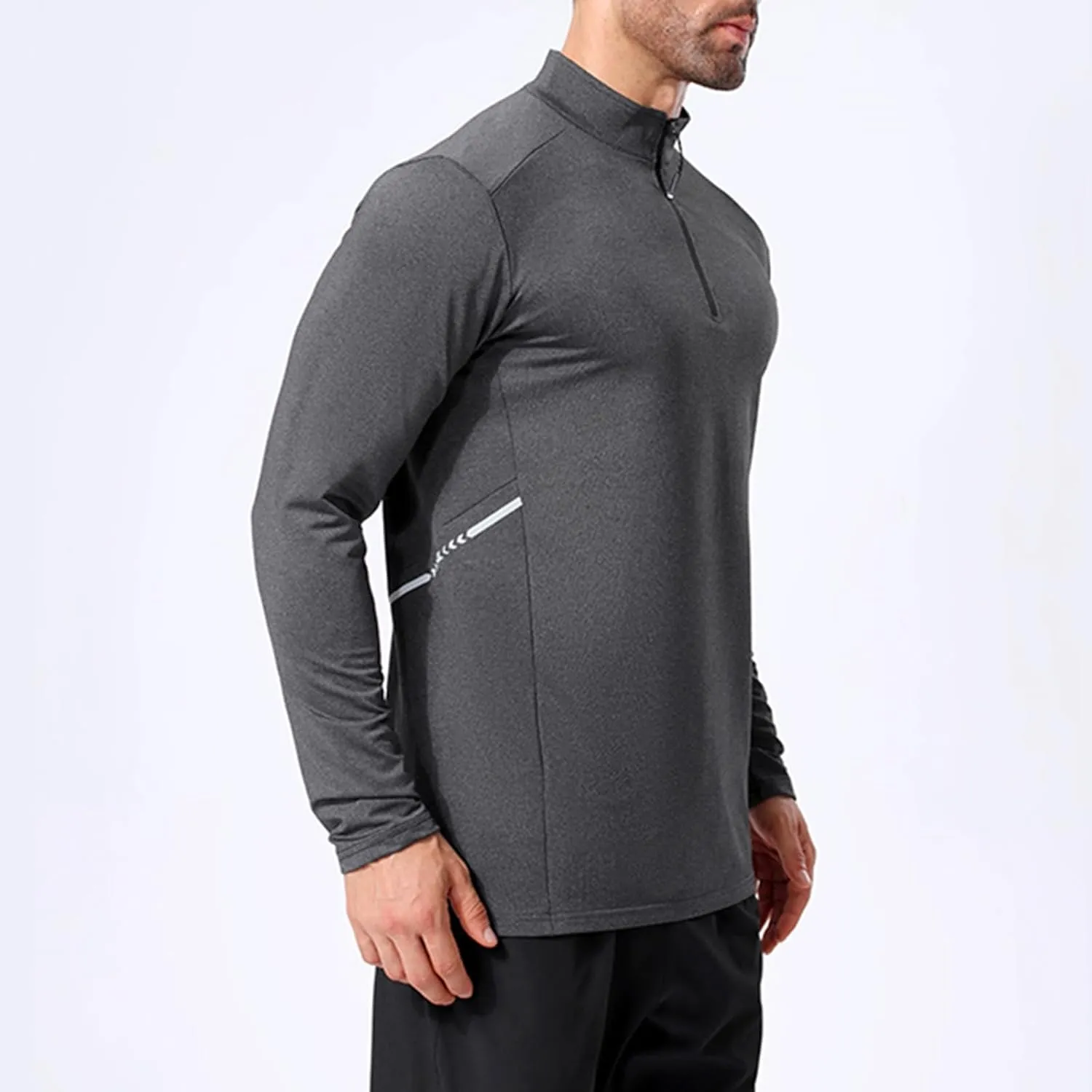 Men's Casual Long Sleeve Shirts Quarter-Zipped Moisture Wicking Cotton Quick-Dry Outdoor Shirt for Men