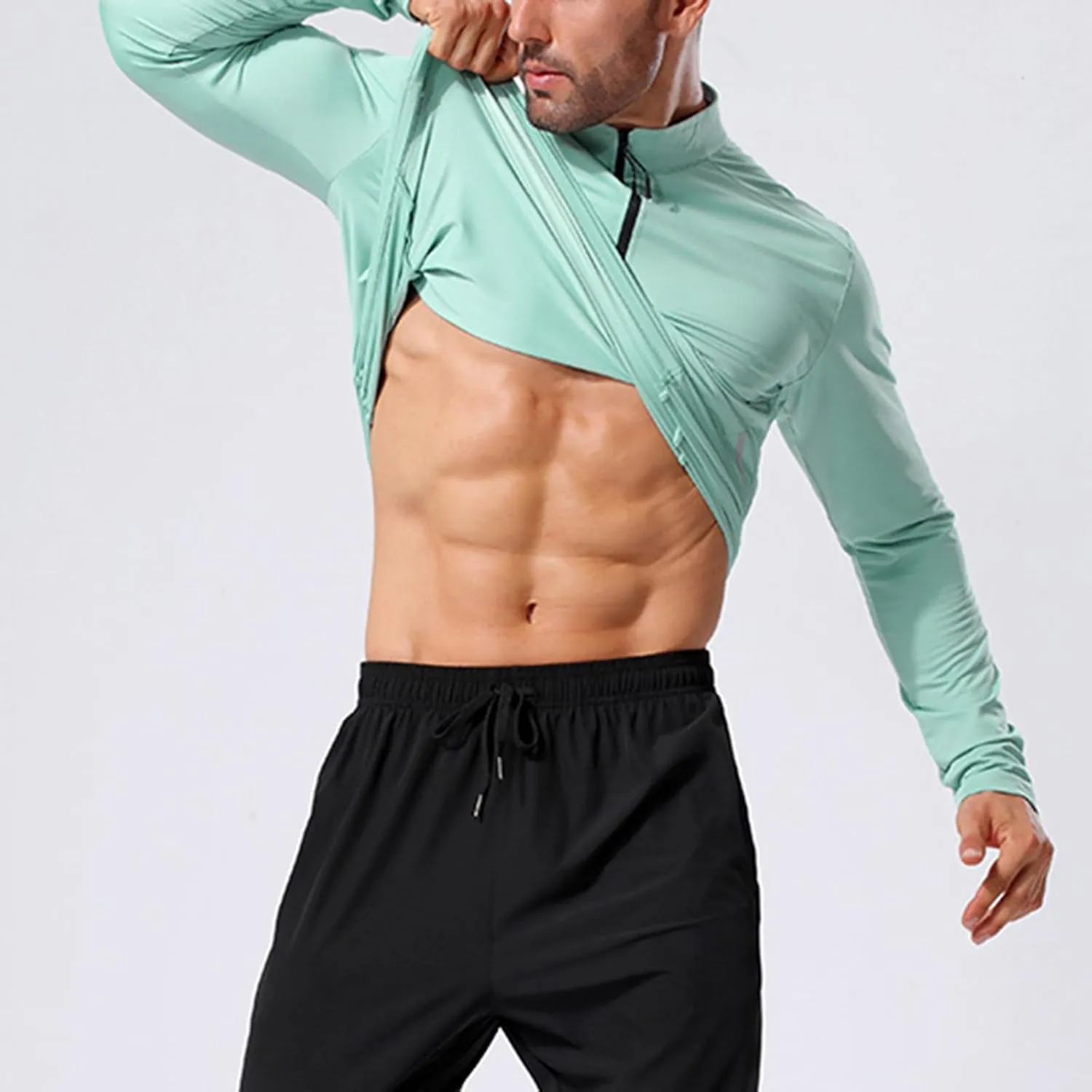 Men's Casual Long Sleeve Shirts Quarter-Zipped Moisture Wicking Cotton Quick-Dry Outdoor Shirt for Men